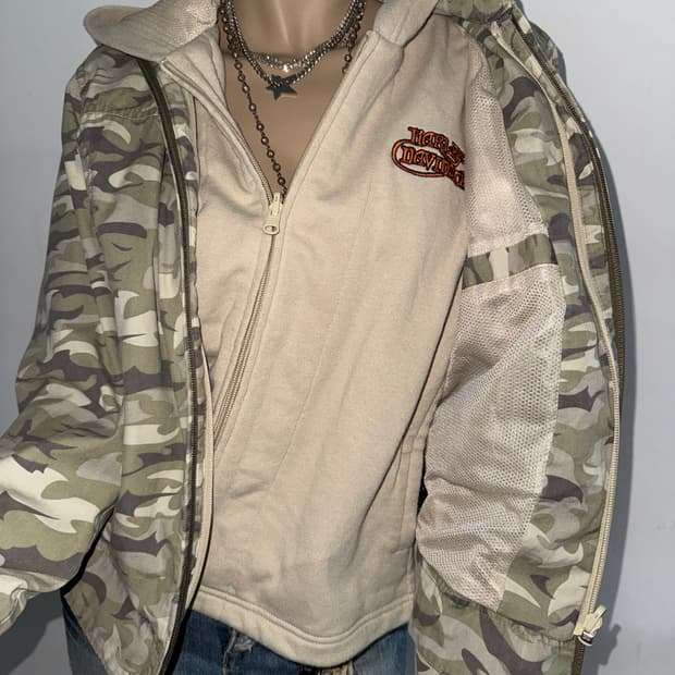 할리 데이비슨 카모 레이어드 투웨이 후드 자켓