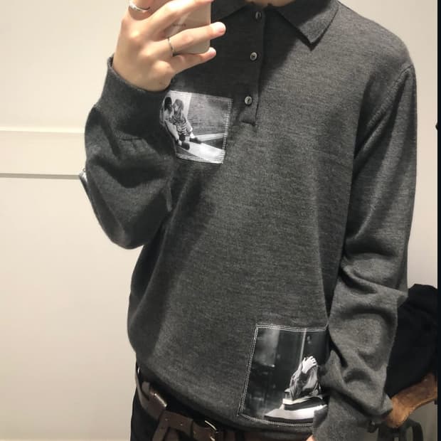 솔로이스트 폴로 카라 패치 니트 48