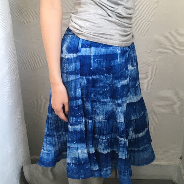 Pleats Please 플리츠플리즈 블루 플리츠 스커트 미디 