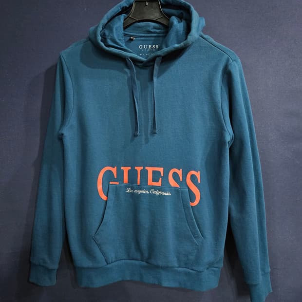 게스 다크블루 남성 오버핏 100 포켓 후드티 