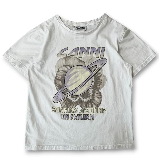 GANNI 가니 새턴 프린트 그래픽 티셔츠 M