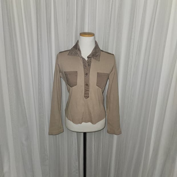 elfin doll 긱시크 라떼갸루 y2k 베이지 더블 포켓 카라 니트