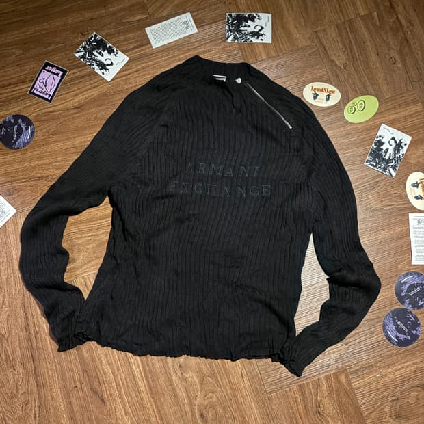 Armani exchange 넥 사이드 리리 집업 니트 블랙