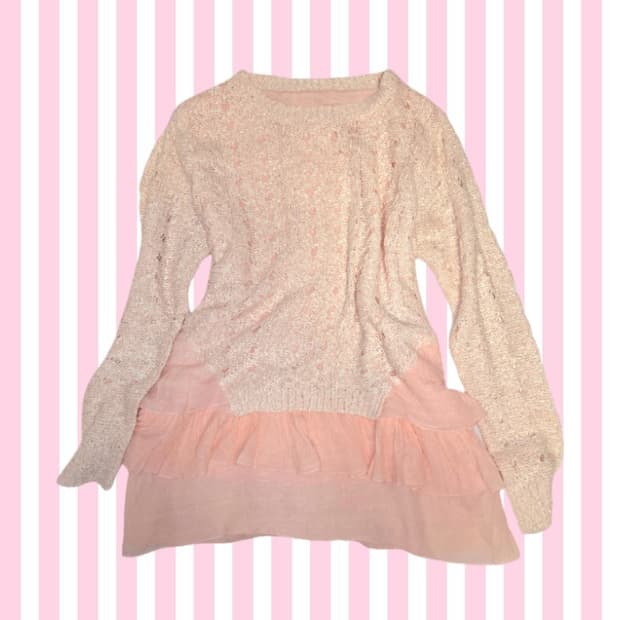 딸기우유 히메갸루 모리걸 핑크 캉캉 레이스 니트