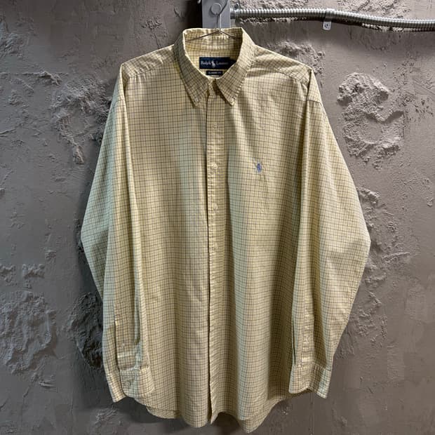 폴로 랄프로렌 클래식 핏 미니 체크 버튼다운 셔츠 옐로우 L