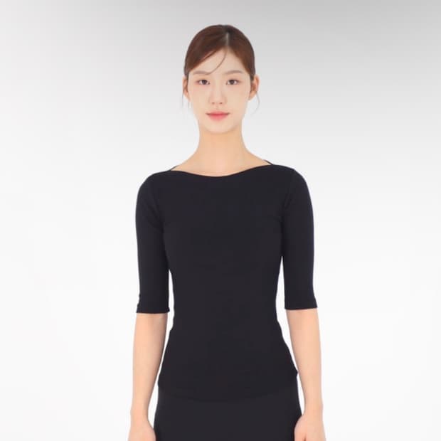 인더무브 5부 입술넥 티셔츠 블랙 입시무용복발레모델
