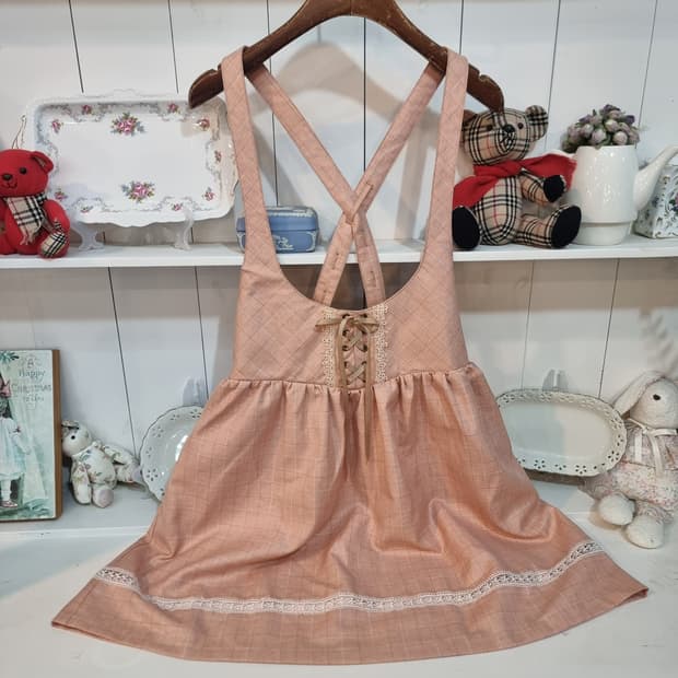 로맨틱 체크 레이스 점퍼원피스