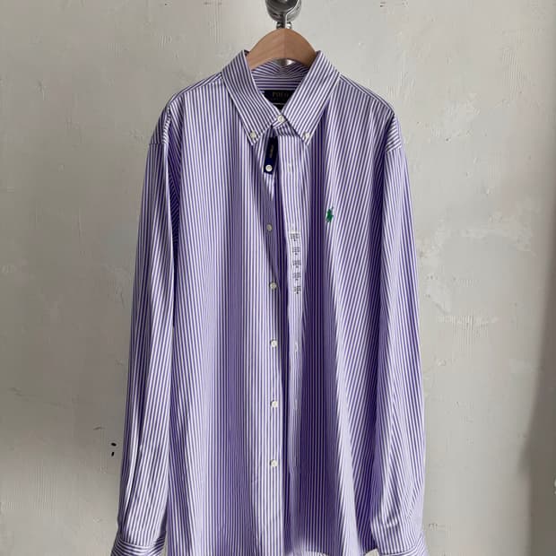 Polo 폴로 랄프로렌 QR신형 퍼플 컬러 스트라이프 패턴 셔츠