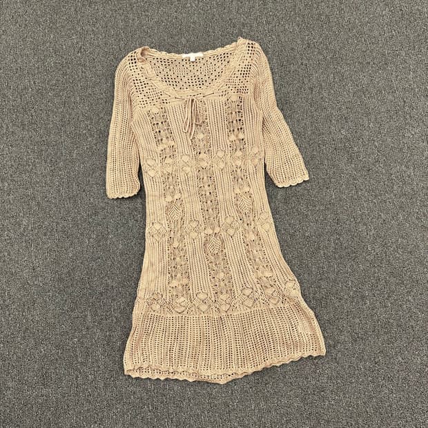 M)Japanese vintage 베이지 크로셰 니트 원피스