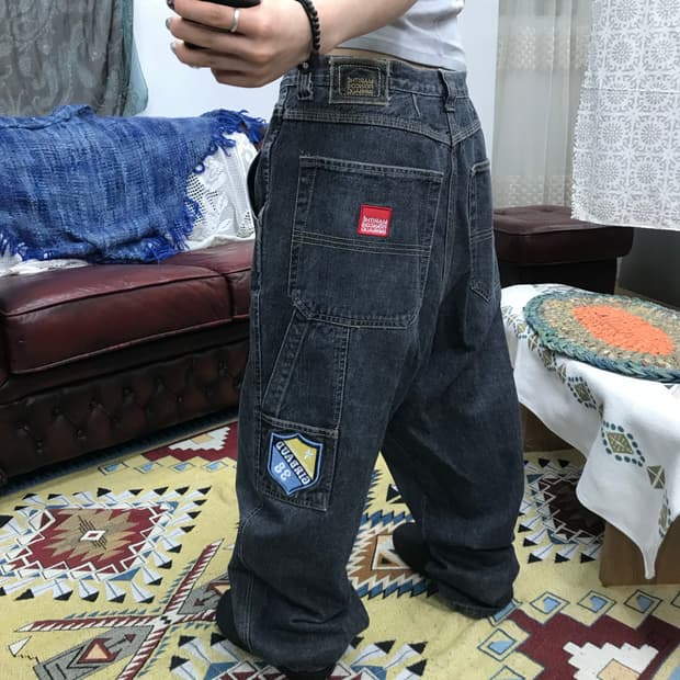 마리떼프랑소와저버 빈티지 패치 흑청 카펜터 데님팬츠(Z1048)