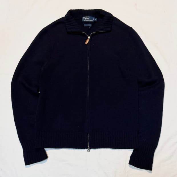 00s 폴로 랄프로렌 대장급 투웨이 울 니트집업 네이비