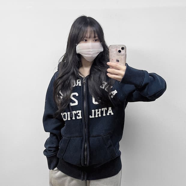 아베크롬비 아치 로고 후드집업 네이비