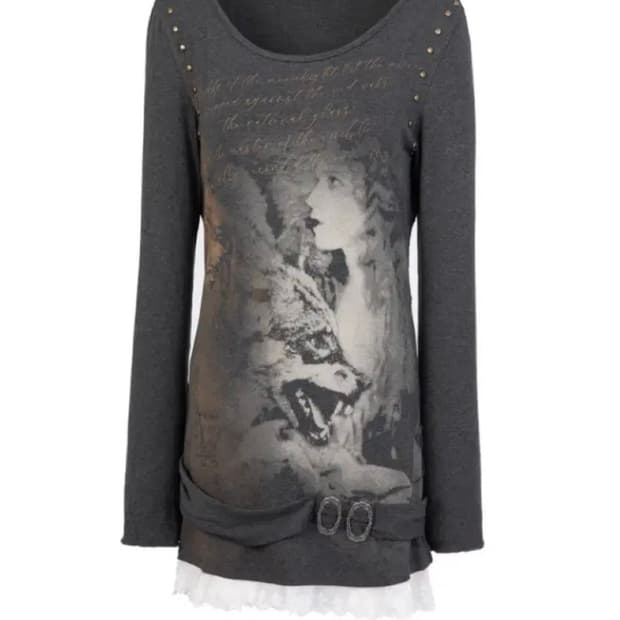 shopcor DoublePunch Print Lace 롱슬리브 차콜