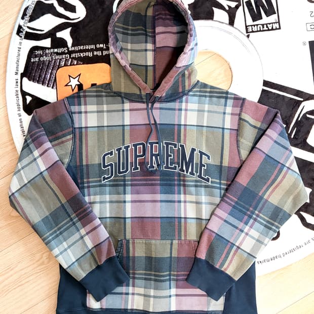 [XL] supreme 14fw Arc logo plaid hoodie