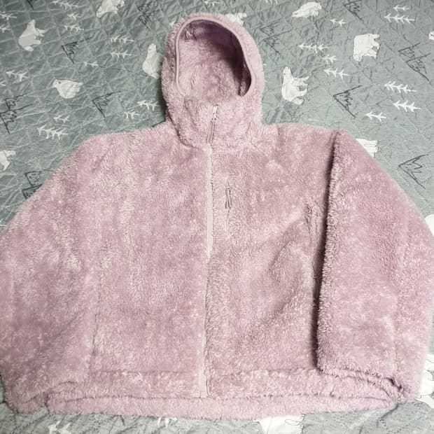 유니클로 윈드블록 플러피얀 양털 후드 짚업자켓 연보라 (S)