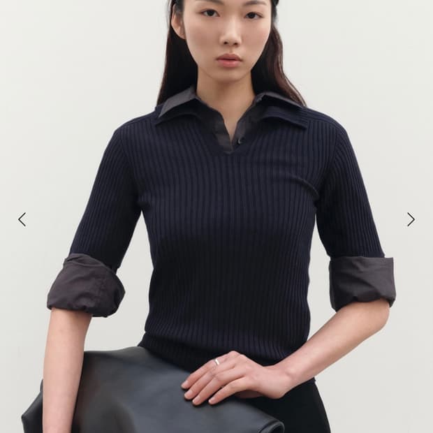 시에 SIE 루엔 리브드 칼라 니트 딥 네이비 S