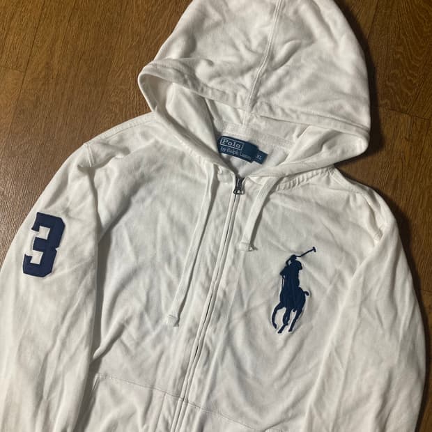 폴로 빅포니 화이트 후드집업