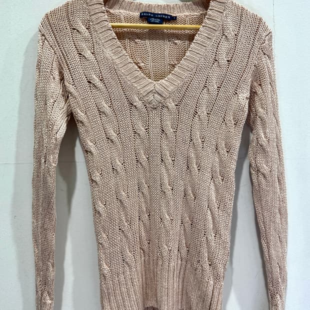 랄프로렌 딥브이넥 꽈배기 니트 S 정픔