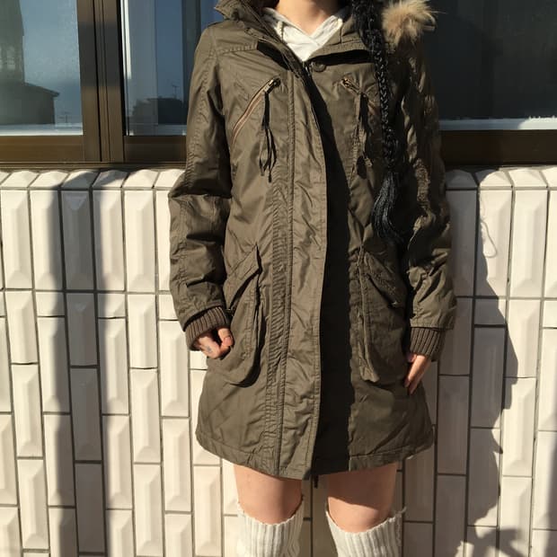 Fake fur hood filed jacket