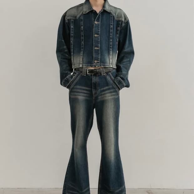 Esc studio wrinkled 데님 부츠컷 플레어 팬츠