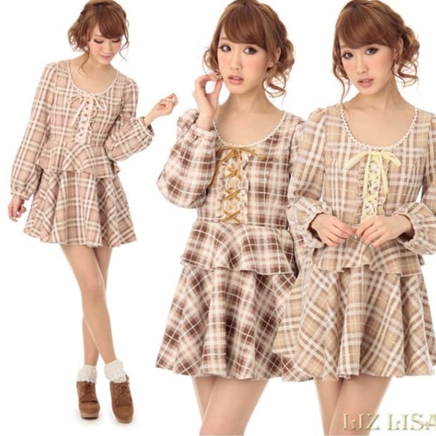 빈티지 lizlisa 리즈리사 체크 프릴 코르셋 트위드 원피스