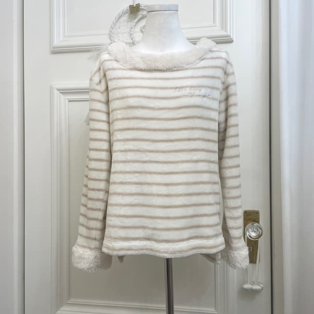 ivory beige stripe fur point home wear