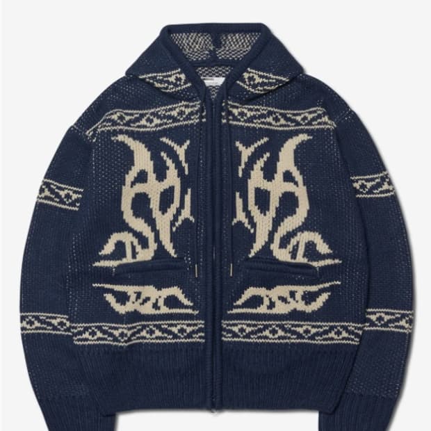  노매뉴얼 코위찬 니트 후드 집업 네이비