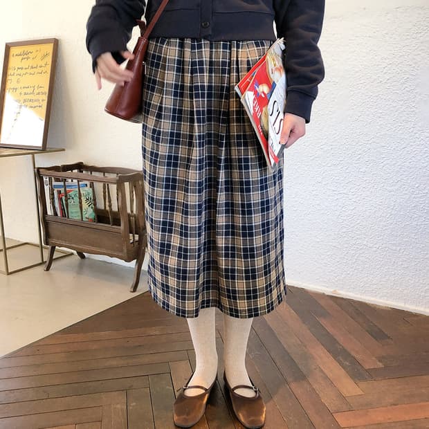 아메카지 체크 밴딩 스커트