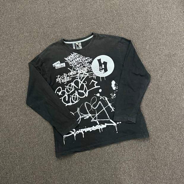 L)B-one-soul Project 빈티지 빅프린팅 블랙 롱슬리브