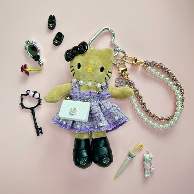 (19)롱다리키티 커스텀키링-💜 퍼플 트위드 키티 키링