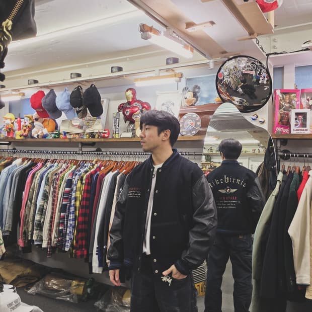 90's Mike birdies 바시티 레더 자켓