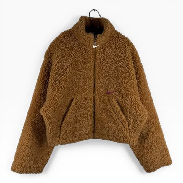 (무료배송)L) 나이키 우먼스 셰르파 스우시 플리스 크롭 자켓 베이지