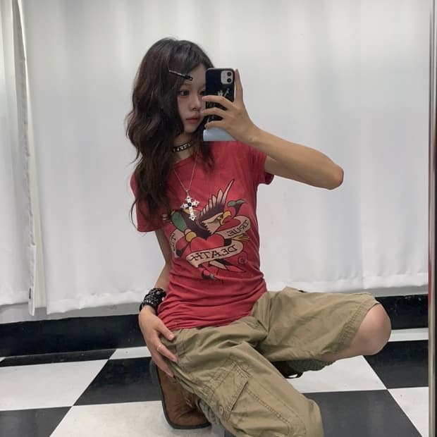 🎸Ed Hardy 레드 프린팅 티셔츠