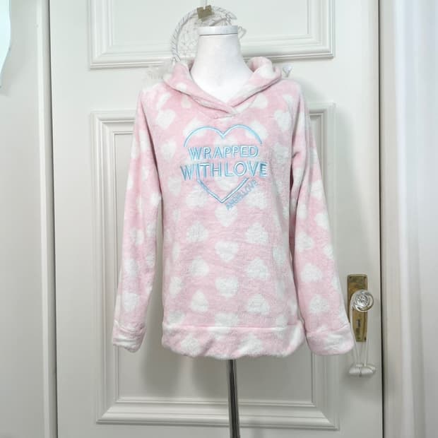 pink white heart  pattern cute homewear