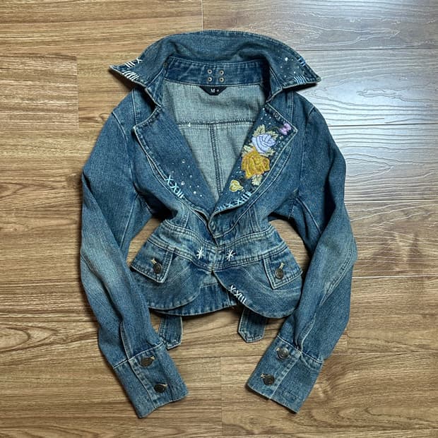 빈티지 리본 플라워 청 자켓 오네갸루 페어리 오리엔탈 히메갸루 로걀 라떼