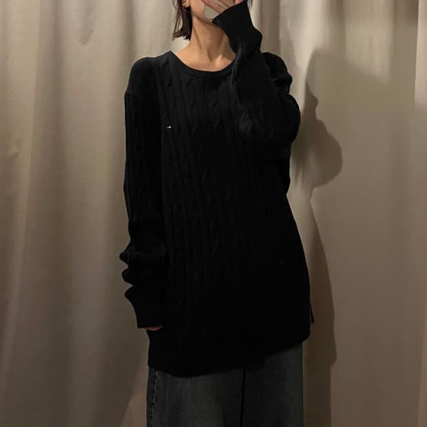 타미힐피거 케이블 니트 네이비