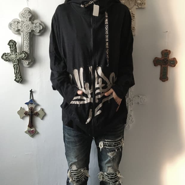 Lettering printing hood zip up