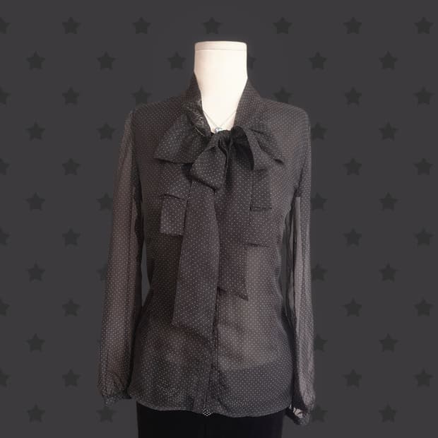 일본 핀터레스트 도트 포인트 블랙 시스루 프릴 레이스 포인트 블라우스