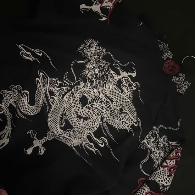 갸루 펑크 오리엔탈 용 자수 져지