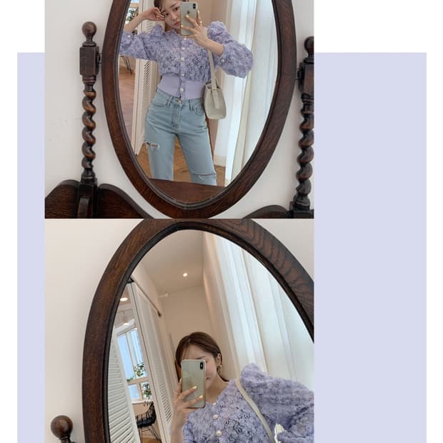 레이스 크롭 퍼프 블라우스