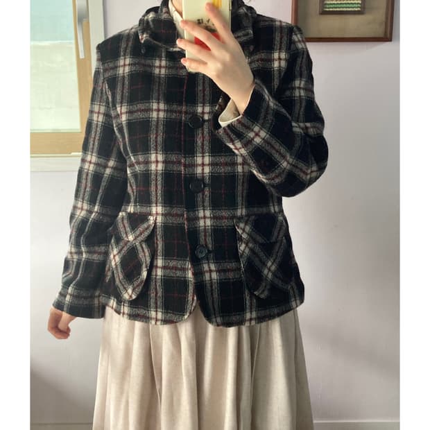 체크 울100 자켓