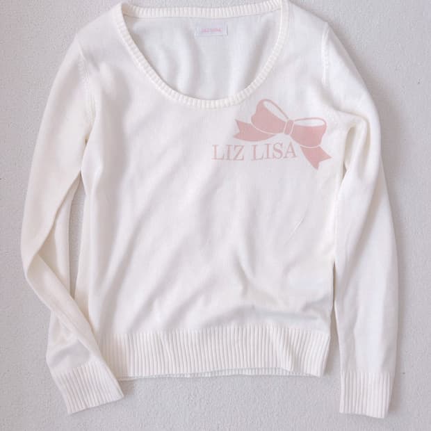 리즈리사 리본 로고 니트 핀터깔 히메갸루 라떼갸루