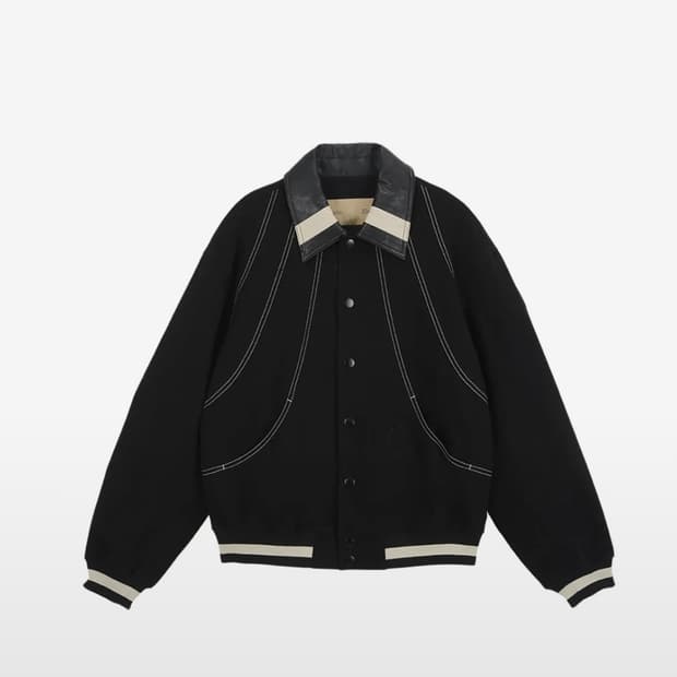 마뗑킴 라운드 스티치 바시티 점퍼 인 블랙 (공용)