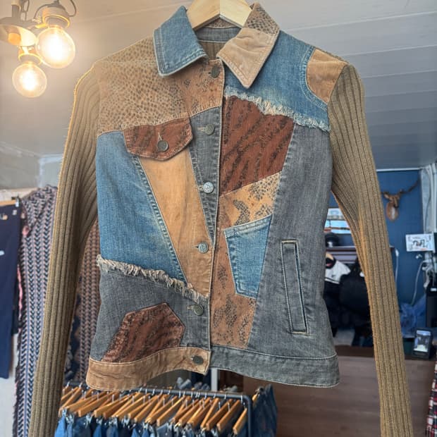 JAPAN 빈티지 패치워크 니트 데님 자켓