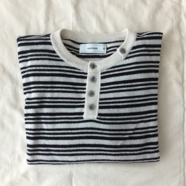 [Size 2] 웨이비니스 헨리넥 스트라이프 니트 아이보리
