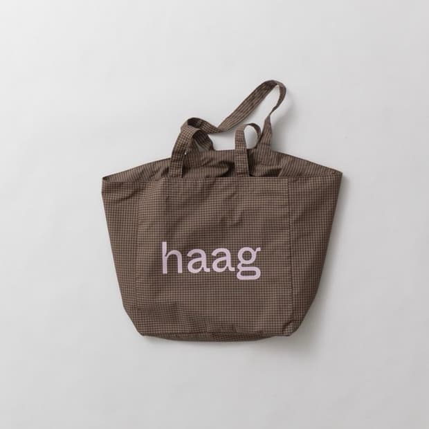 헤이그 체크 에코백 브라운