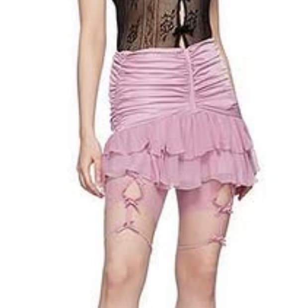 Nodress 연보라 리본 하프 스타킹