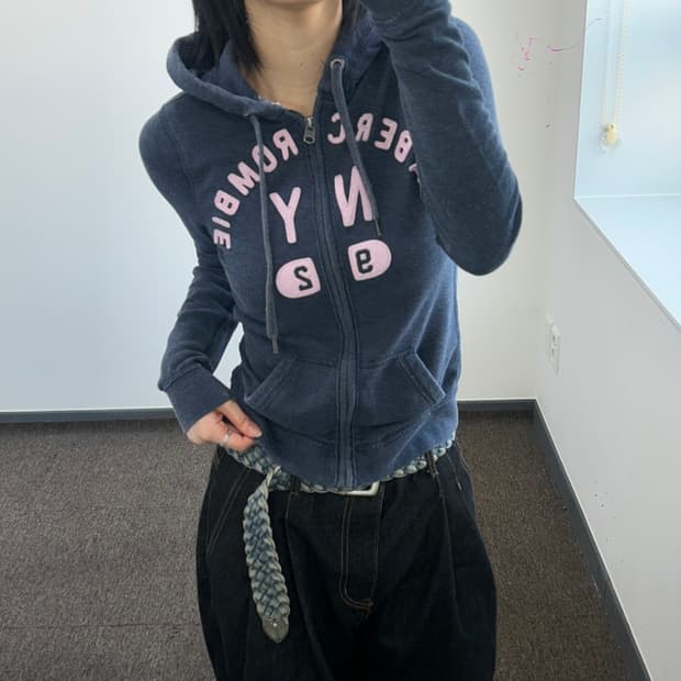 Abercrombie 아베크롬비 핑크 스펠아웃로고 네이비 후드집업 