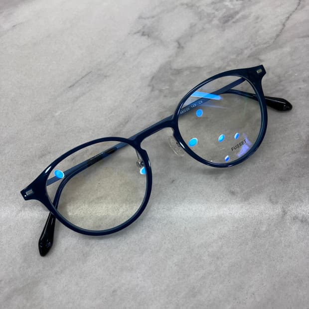 C63 FUSSET 블루 라운드 콤비 뿔테 안경