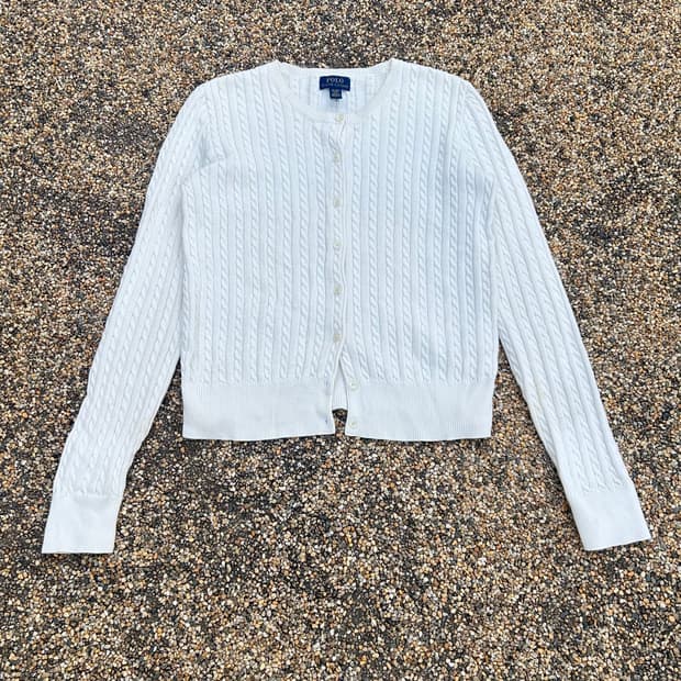 폴로 랄프로렌 화이트 케이블 니트 가디건